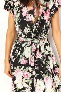 Thumbnail for Perfee Floral Flutter Sleeve Tie-Waist Split Dress