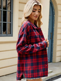 Thumbnail for Plaid Collared Neck Long Sleeve Shirt