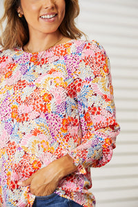 Thumbnail for Double Take Floral Print Long Puff Sleeve Blouse