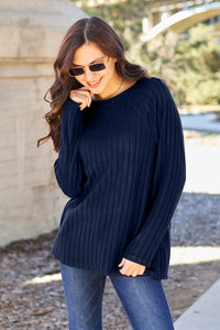 Thumbnail for Basic Bae Full Size Ribbed Round Neck Long Sleeve Knit Top