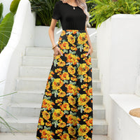 Thumbnail for Printed Round Neck Short Sleeve Maxi Dress