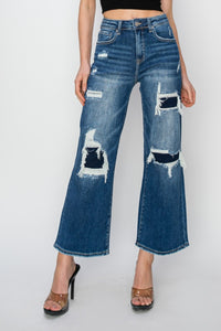 Thumbnail for Risen Full Size High Rise Patch Detailed Wide Leg Crop Jeans