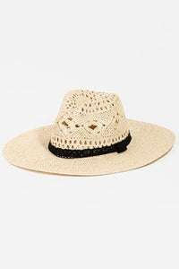 Thumbnail for Fame Openwork Lace Detail Wide Brim Hat