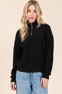 Thumbnail for BOMBOM Quarter Zip Long Sleeve Sweatshirt with Pockets