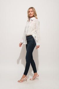 Thumbnail for And The Why Eyelet Long Sleeve Button Down Shirt