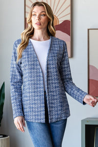 Thumbnail for Heimish Full Size Houndstooth Tweed Open Front Blazer