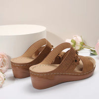 Thumbnail for Flower PU Leather Wedge Sandals