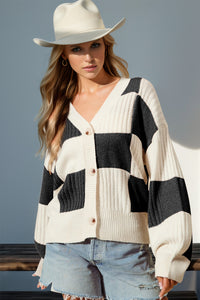 Thumbnail for Double Take Full Size Checkered Dropped Shoulder Cardigan