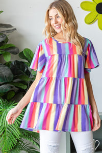 Thumbnail for Heimish Full Size Short Sleeve Striped Tiered Top