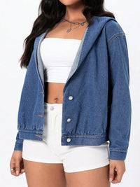 Thumbnail for Button Up Hooded Denim Top