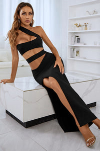 Thumbnail for One-Shoulder Cutout Front Split Maxi Dress