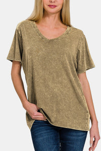 Thumbnail for Zenana Washed Short Sleeve V-Neck T-Shirt