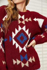 Thumbnail for HEYSON Full Size Aztec Soft Fuzzy Sweater