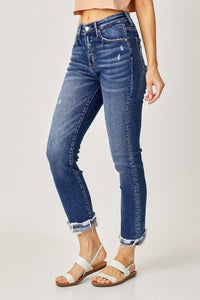 Thumbnail for Risen Full Size High-Rise Frayed Cuffed Straight Jeans