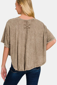 Thumbnail for Zenana Washed Round Neck Drop Shoulder Cropped T-Shirt