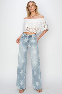 Thumbnail for RISEN Full Size Raw Hem Star Wide Leg Jeans