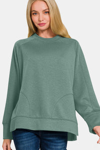 Thumbnail for Zenana Scuba Round Neck Side Slit Sweatshirt