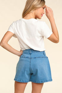 Thumbnail for Haptics High Rise Button Fly Washed Denim Shorts