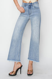 Thumbnail for RISEN High Rise Crop Wide Fray Hem Jeans