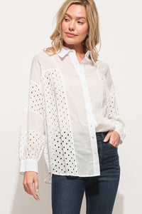 Thumbnail for And The Why Eyelet Long Sleeve Button Down Shirt