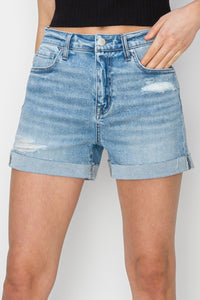 Thumbnail for RISEN Distressed Mid-Rise Waist Denim Shorts