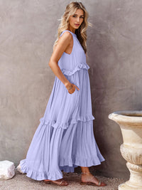 Thumbnail for Ruffled Sleeveless Tiered Maxi Dress with Pockets