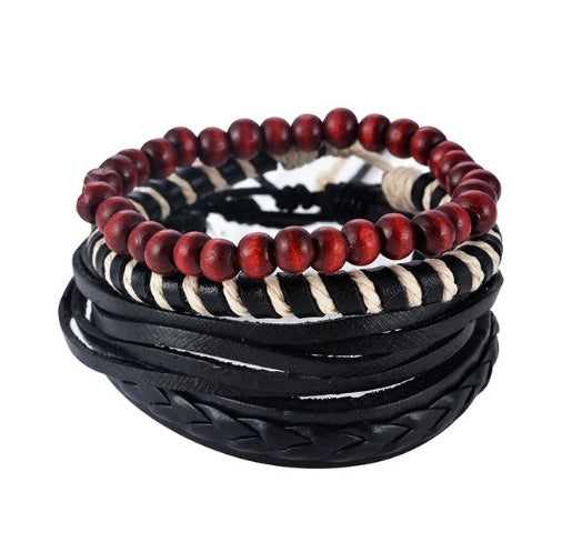 Lederarmband Herren Mehrschichtiges Perlenarmband Punk Wickelarmbänder für Damen Vintage Punk Herrenschmuck