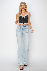 Thumbnail for Risen Full Size High Rise Front Patch Pocket Flare Jeans