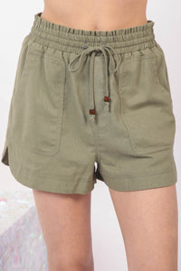 Thumbnail for VERY J Drawstring Elastic Waist Linen Shorts