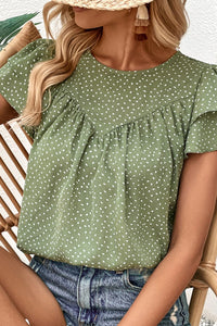 Thumbnail for Perfee Printed Round Neck Puff Sleeve Blouse