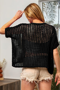 Thumbnail for BiBi Hollowed Out Short Sleeve Knit Cover Up