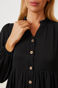 Thumbnail for Ruffled Button Up Long Sleeve Tiered Shirt