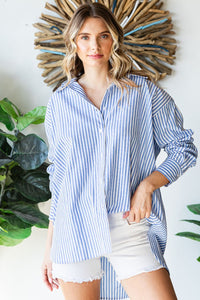 Thumbnail for First Love Striped Button Down High-Low Hem Shirt