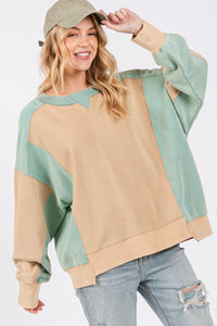 Thumbnail for SAGE + FIG Color Block Round Neck Sweatshirt