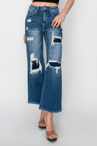 Thumbnail for Risen Full Size High Rise Patch Detailed Wide Leg Crop Jeans