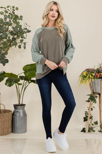 Thumbnail for Celeste Full Size High-Low Contrast Round Neck Sweatshirt