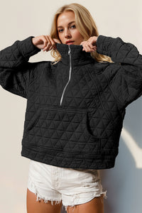 Thumbnail for Double Take Half Zip Long Sleeve Quilted Sweatshirt with Pocket