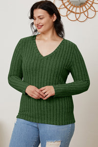 Thumbnail for Basic Bae Full Size Ribbed V-Neck Long Sleeve T-Shirt