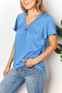 Thumbnail for Double Take Ruched V-Neck Short Sleeve T-Shirt