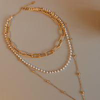 Thumbnail for Synthetic Pearl Titanium Steel Three-Layered Necklace