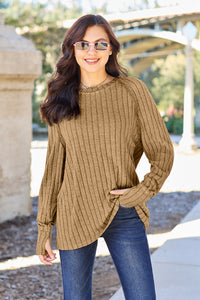 Thumbnail for Basic Bae Full Size Ribbed Round Neck Long Sleeve Knit Top