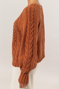 Thumbnail for HYFVE Cable-Knit Round Neck Raglan Sleeve Sweater