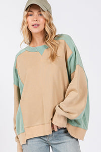 Thumbnail for SAGE + FIG Color Block Round Neck Sweatshirt