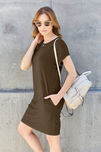 Thumbnail for Basic Bae Full Size Round Neck Short Sleeve Dress with Pockets