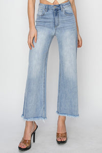 Thumbnail for RISEN High Rise Crop Wide Fray Hem Jeans