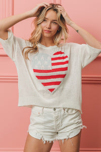 Thumbnail for BiBi Striped Heart Contrast Knit Top