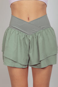 Thumbnail for VERY J V-Shaped High Waist Layered Active Shorts