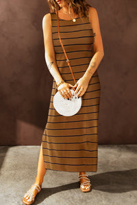 Thumbnail for Striped Slit Sleeveless Maxi Dress