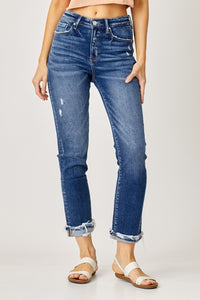 Thumbnail for Risen Full Size High-Rise Frayed Cuffed Straight Jeans