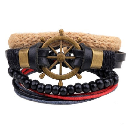 Lederarmband Herren Mehrschichtiges Perlenarmband Punk Wickelarmbänder für Damen Vintage Punk Herrenschmuck